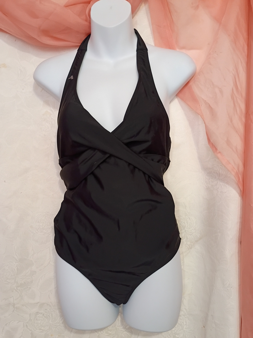 Ladies Black Halter One-Piece Swimsuit - Sz Sm